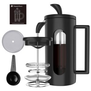 bompcafe 1-2 cups french press coffee maker cafetiere - 350ml - 4 level filtration system, heat resistant borosilicate glass with stainless steel filter, 12 oz/350 ml