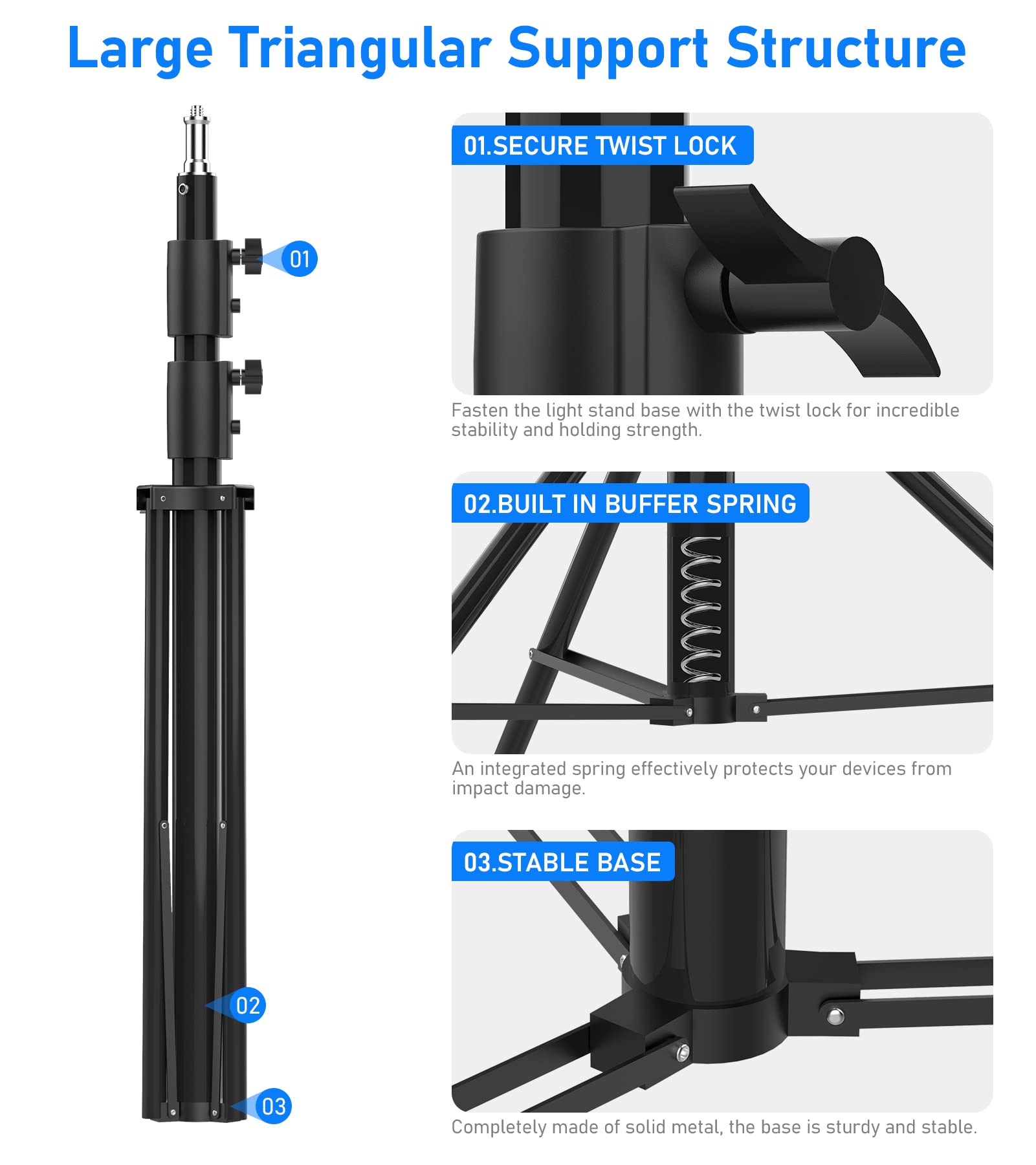 Photography Light Stand 9.2ft/110'', Sdfghj Heavy Duty Light Stand Aluminum Alloy Spring Cushioned Tripod for Ring Lights, Strobe Light, Reflectors, Softboxes, Umbrellas, Speedlite Flashes, 280cm