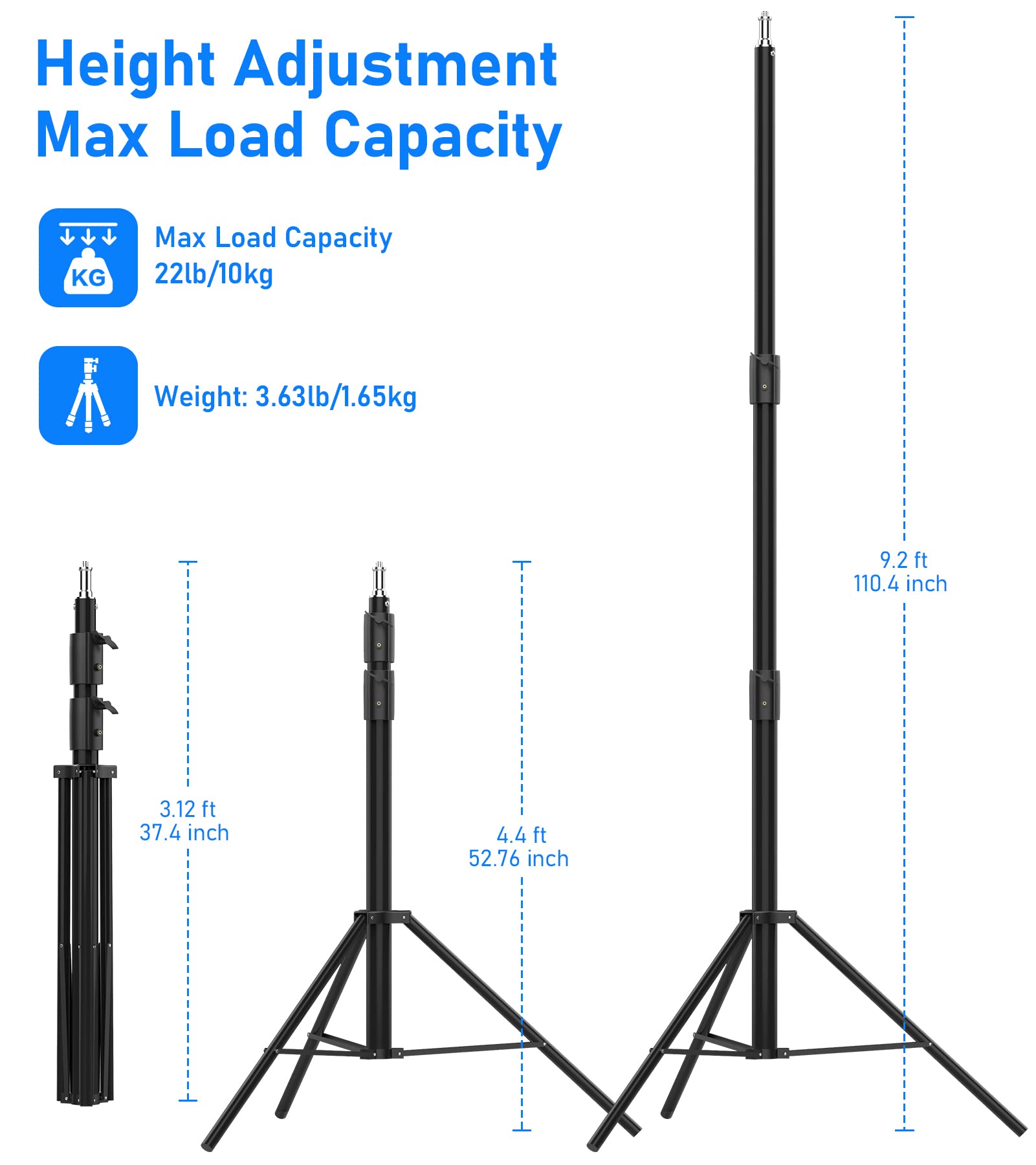 Photography Light Stand 9.2ft/110'', Sdfghj Heavy Duty Light Stand Aluminum Alloy Spring Cushioned Tripod for Ring Lights, Strobe Light, Reflectors, Softboxes, Umbrellas, Speedlite Flashes, 280cm