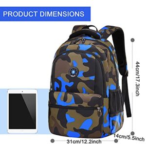 Yvechus Camo Backpack Set with Lunch Bag Lightweight Waterproof School Backpack Bookbag for Boys Girls (D-Style Camo Blue)