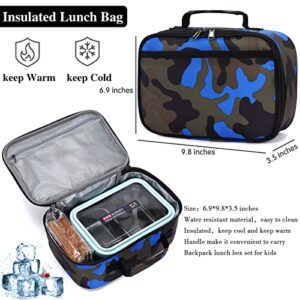 Yvechus Camo Backpack Set with Lunch Bag Lightweight Waterproof School Backpack Bookbag for Boys Girls (D-Style Camo Blue)