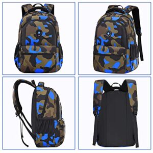 Yvechus Camo Backpack Set with Lunch Bag Lightweight Waterproof School Backpack Bookbag for Boys Girls (D-Style Camo Blue)