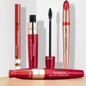 5x Longer Voluminous Eyelashes, 2 in 1 Vibely Mascara & Dark coffee Eyebrow Pencil & Black Eyeliner, Waterproof No Clumping (3 Set)