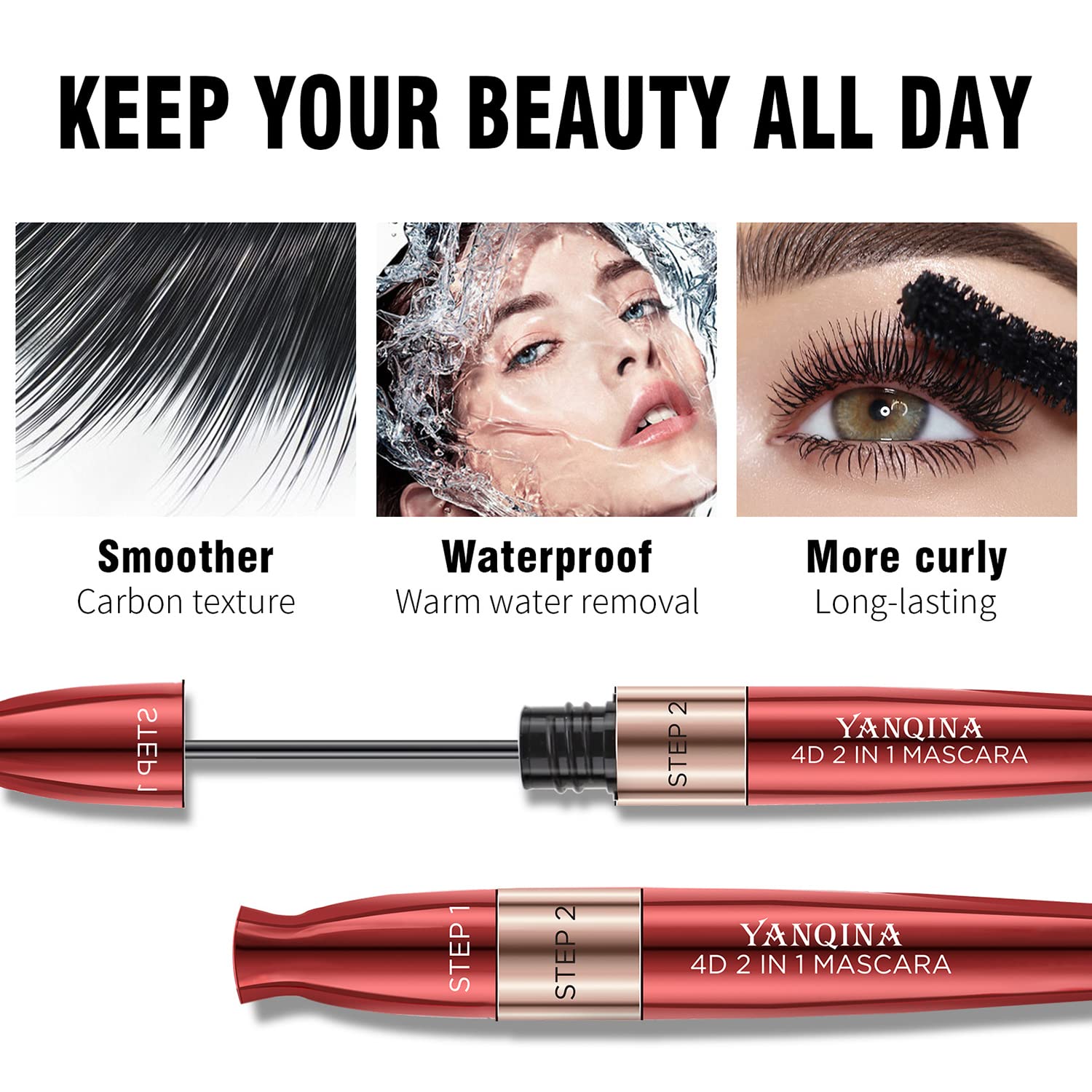 5x Longer Voluminous Eyelashes, 2 in 1 Vibely Mascara & Dark coffee Eyebrow Pencil & Black Eyeliner, Waterproof No Clumping (3 Set)