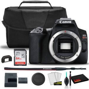 canon eos rebel sl3 dslr camera (black, body only) (3453c001) + eos bag + sandisk ultra 64gb card + clean and care kit (renewed)