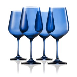 Godinger Wine Glasses, Red Wine Glasses Set, Crystal Wine Glass Cups, Drinking Glasses, Set of 4, Navy, 19.5oz - Made in Europe