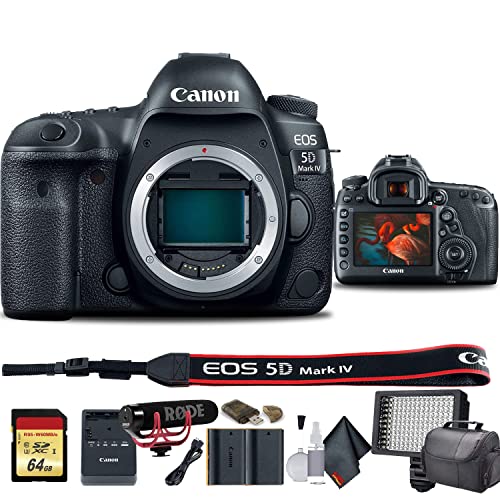 Canon EOS 5D Mark IV DSLR Camera (International Model) (1483C002) W/Bag, Extra Battery, LED Light, Mic, Filters and More (Renewed)