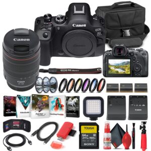 canon eos r6 mark ii mirrorless camera with 24-105mm f/4 lens (5666c011) + 64gb card + case + corel photo software + 2 x lpe6 battery + card reader + led light + more (intl. model) (renewed)