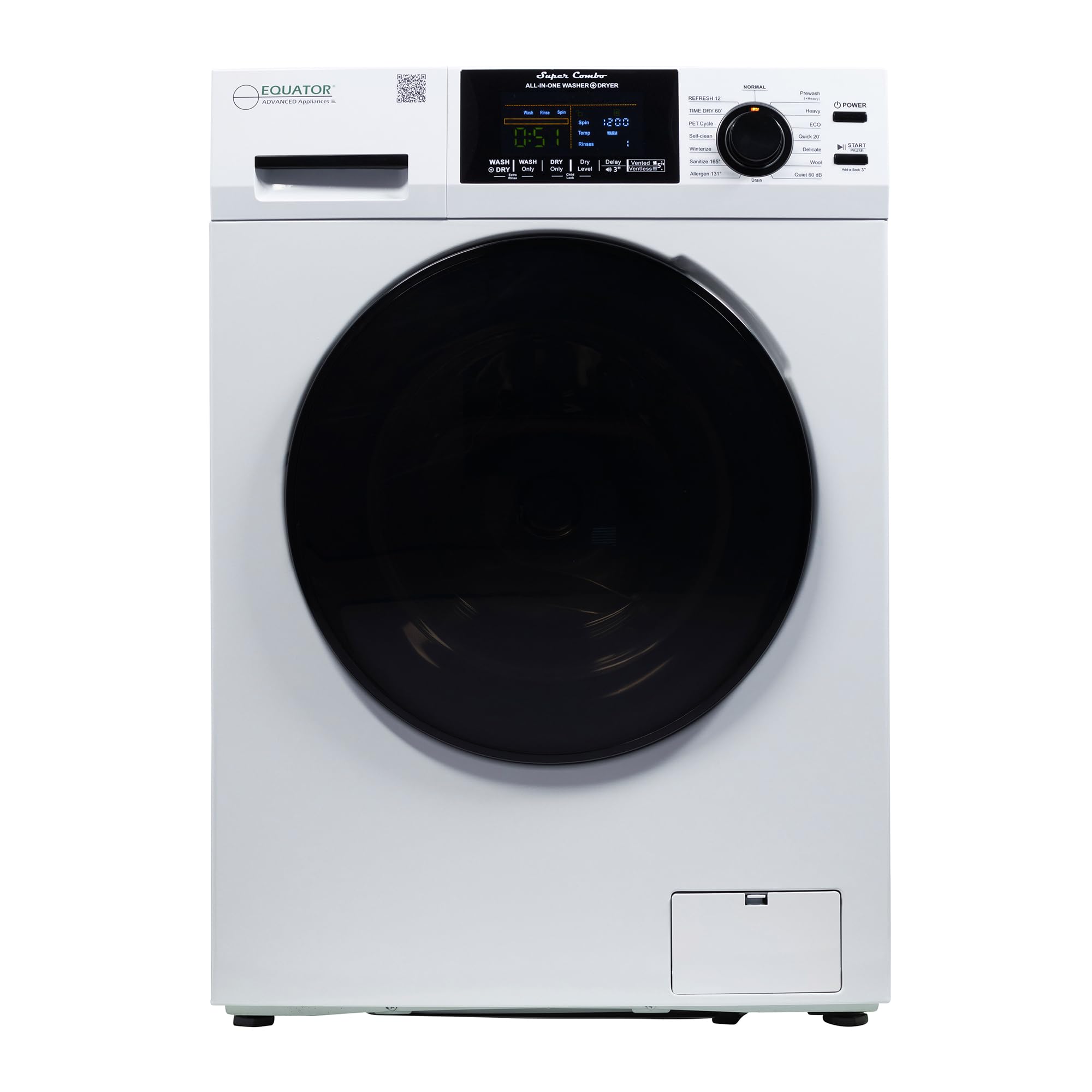 Equator All-in-One Washer Dryer VENTLESS/VENTED PET cycle 1.62cf/15lbs 110V