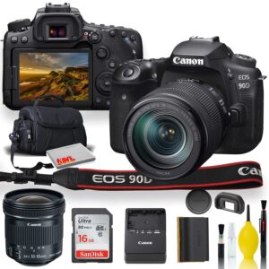 canon eos 90d dslr camera with 18-135mm lens, canon ef-s 10-18mm f/4.5-5.6 is stm lens, soft padded case, memory card, more (international model) (renewed)