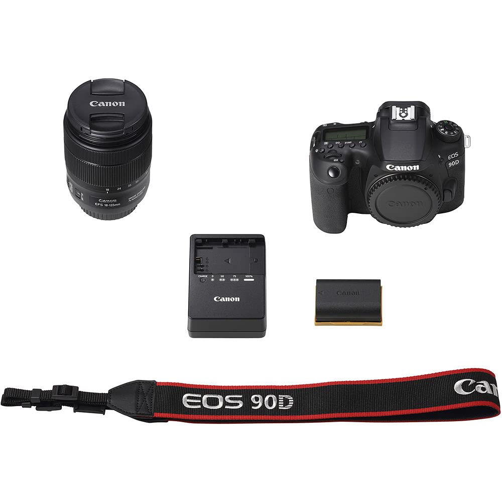 Canon EOS 90D DSLR Camera with 18-135mm Lens, Canon EF-S 10-18mm f/4.5-5.6 is STM Lens, Soft Padded Case, Memory Card, More (International Model) (Renewed)