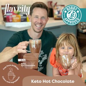 FlavCity Keto Hot Chocolate Powder, Original – Dairy-Free & Sugar-Free Organic Cocoa Powder Drink Mix – High-Fiber, Low-Carb & Gluten-Free Prebiotic - Vegan & Non-GMO (9.4 Oz)