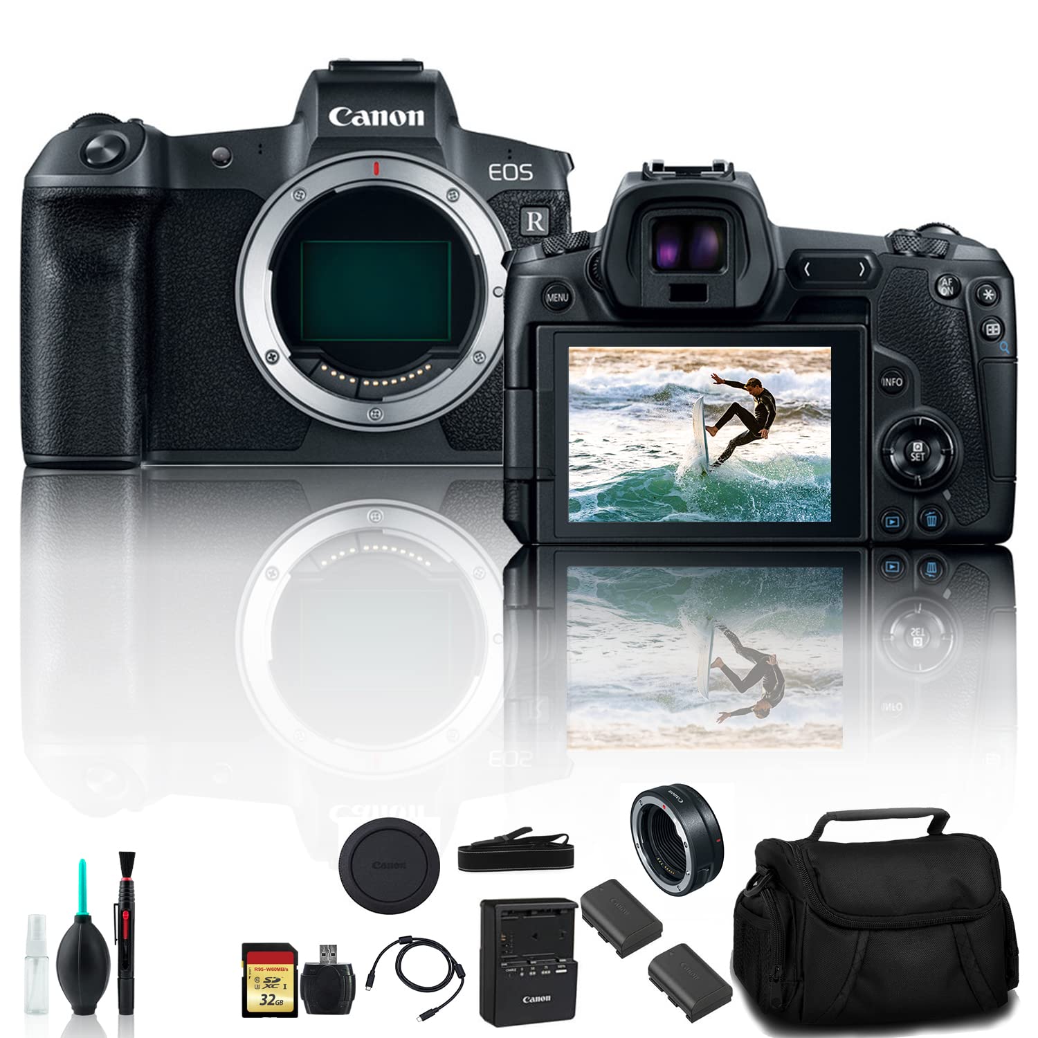 Canon EOS R Mirrorless Digital Camera 3075C002 with Extra Battery, Canon EF Mount Adapter, Bag, 32GB Memory Card and More - Starter Bundle (Renewed)