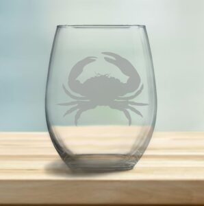 coastal crab etched stemless wine glasses - set of 2/4/6/8-20.5oz glassware (set of four (4))