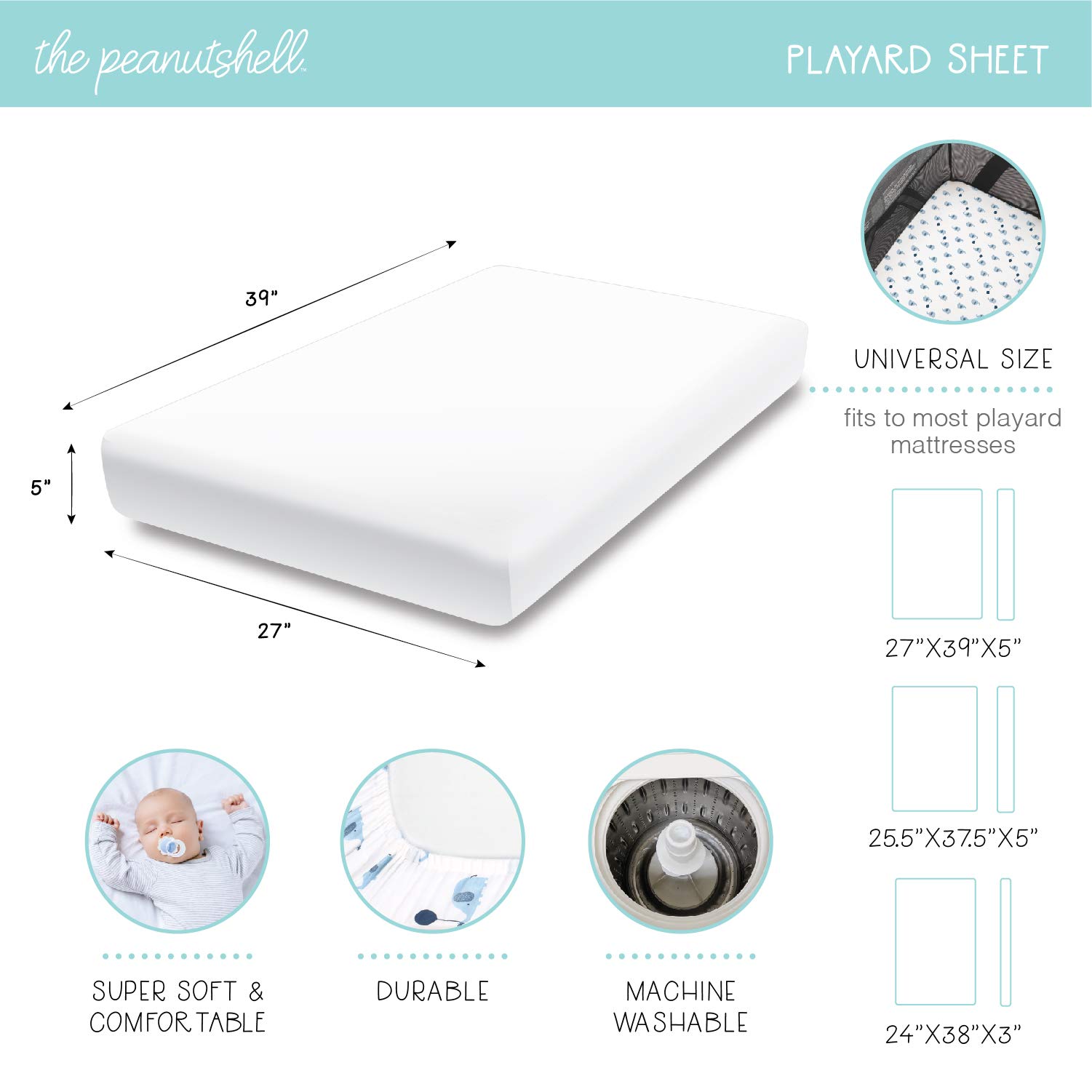 The Peanutshell Mini Crib Sheet Set - 3 Pack - Multiuse for Pack n Play, Playard, Playpen, Mini Crib - Woodland Animals