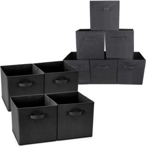 ezoware bundle kit set of 10 fabric basket bins bundle kit, black collapsible organizer storage cube with handles for home, bedroom, baby nursery, kids playroom toys - 13"x15"x13" + 10.5"x 10.5"x 11"