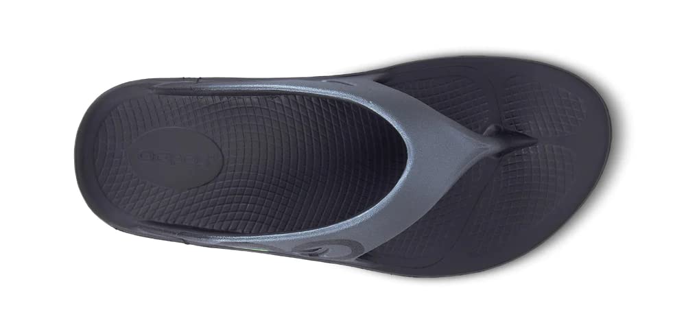 OOFOS Ooriginal Sport Sandal, Sport Graphite - Men’s Size 7, Women’s Size 9 - Lightweight Recovery Footwear - Reduces Stress on Feet, Joints & Back - Machine Washable - Hand-Painted Graphics