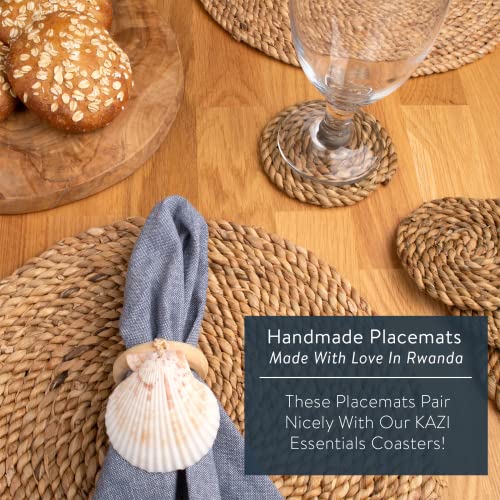 KAZI Essentials Boho Round Woven Placemats – Set of 6, Natural Wicker Cattail Placemats, Braided Heat Resistant Non-Slip Weave, Eco-Friendly Handmade by African Artisans (13" Round, Natural Cattail)