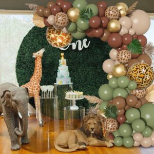 150Pcs Safari Fall Balloon Garland Arch Kit, Jungle Animal Print Olive Sage Green Brown Balloons for Wild One Baby Shower Party for Boy Girl First Birthday Wedding Party Decorations