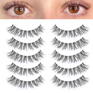 dzanik false eyelashes natural look wispy lashes 8-14mm d curl 3d natural eyelashes pack, soft natural false eyelashes,faux mink strip lashes - 5 pairs