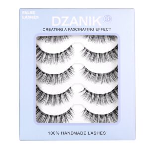 DZANIK False Eyelashes Natural Look Wispy Lashes 8-14mm D Curl 3D Natural Eyelashes Pack, Soft Natural False Eyelashes,Faux Mink Strip Lashes - 5 Pairs