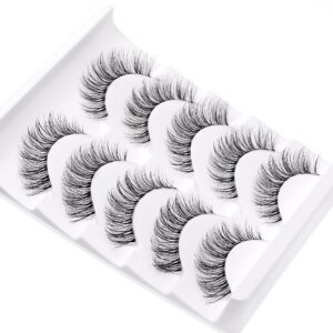 DZANIK False Eyelashes Natural Look Wispy Lashes 8-14mm D Curl 3D Natural Eyelashes Pack, Soft Natural False Eyelashes,Faux Mink Strip Lashes - 5 Pairs