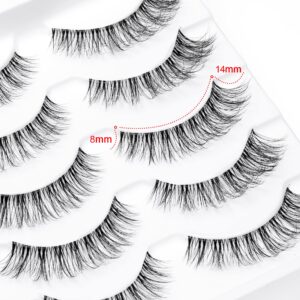 DZANIK False Eyelashes Natural Look Wispy Lashes 8-14mm D Curl 3D Natural Eyelashes Pack, Soft Natural False Eyelashes,Faux Mink Strip Lashes - 5 Pairs