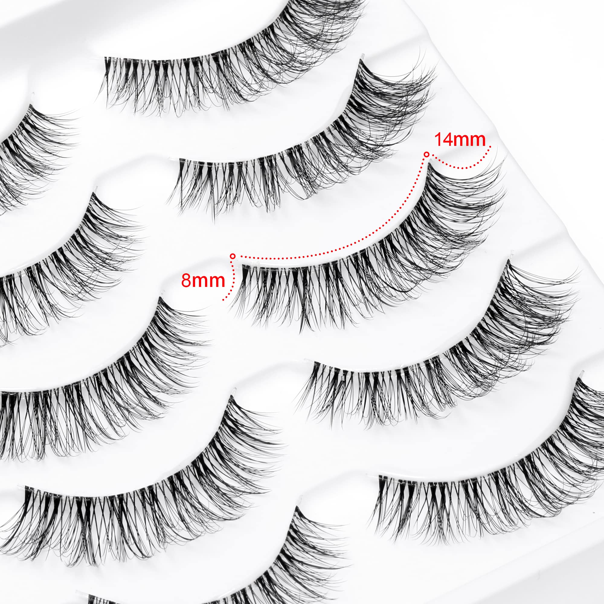 DZANIK False Eyelashes Natural Look Wispy Lashes 8-14mm D Curl 3D Natural Eyelashes Pack, Soft Natural False Eyelashes,Faux Mink Strip Lashes - 5 Pairs