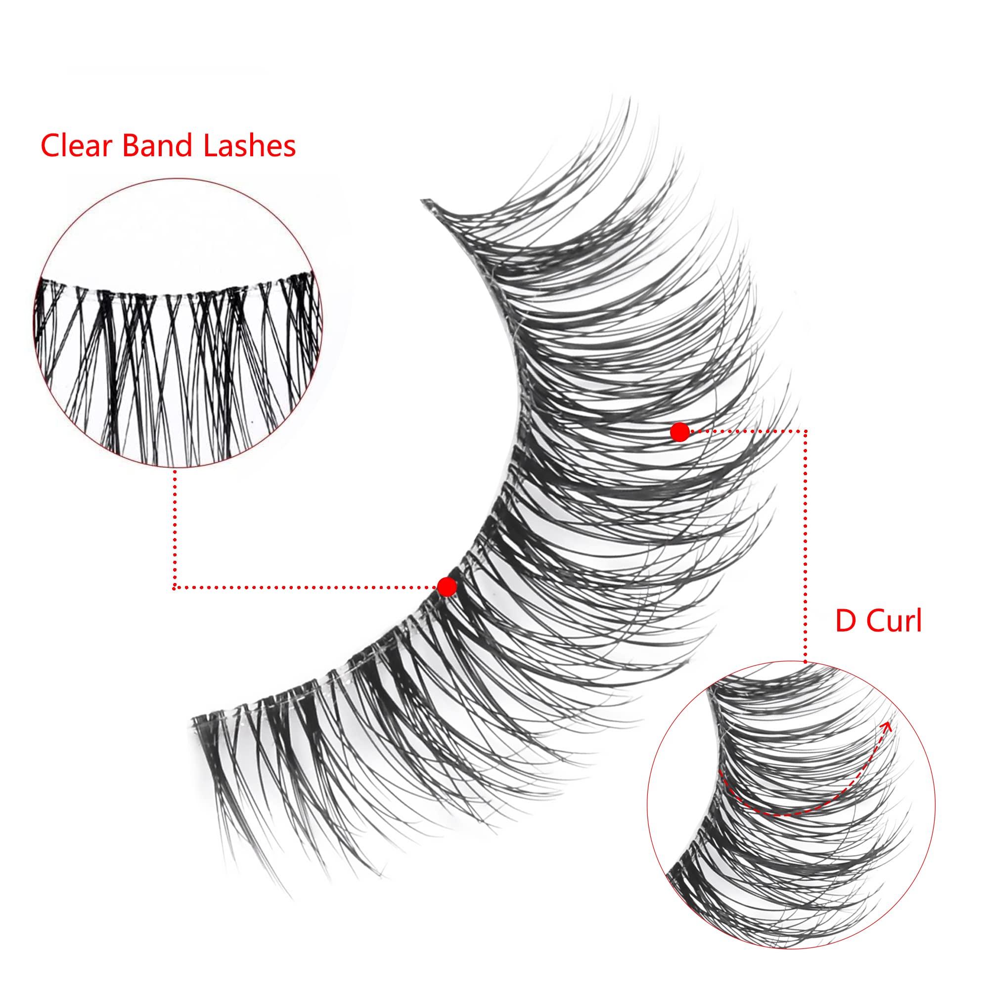 DZANIK False Eyelashes Natural Look Wispy Lashes 8-14mm D Curl 3D Natural Eyelashes Pack, Soft Natural False Eyelashes,Faux Mink Strip Lashes - 5 Pairs