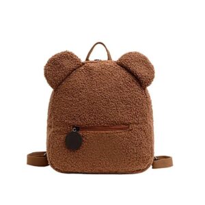 cute kawaii backpack plush teddy bear bag fuzzy pillow for travel and everyday use for boys and girls (brown)