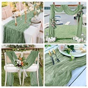 10 Packs 10Ft Cheesecloth Table Runner Rustic Boho Gauze Wedding Table Runner for Wedding Bridal Shower Birthday Party Table Decor (Sage Green)