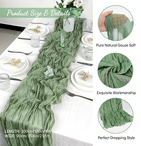 10 Packs 10Ft Cheesecloth Table Runner Rustic Boho Gauze Wedding Table Runner for Wedding Bridal Shower Birthday Party Table Decor (Sage Green)