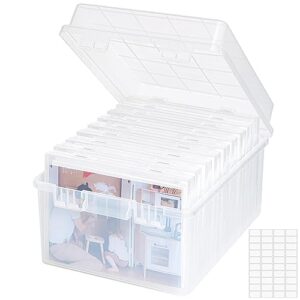 lifewit photo storage box 5x7 photo case, 9 inner photo keeper, clear photo boxes storage, seed organizer craft storage box for cards pictures stamps office supplies with 1 sheet label sticker