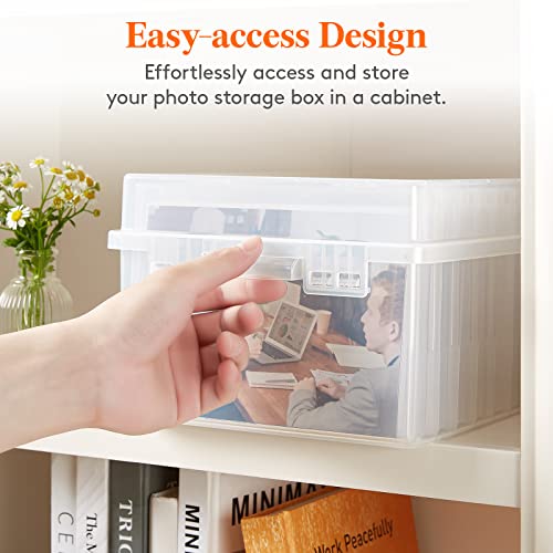 Lifewit Photo Storage Box 5x7 Photo Case, 9 Inner Photo Keeper, Clear Photo Boxes Storage, Seed Organizer Craft Storage Box for Cards Pictures Stamps Office Supplies with 1 Sheet Label Sticker