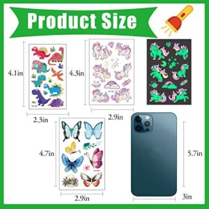 ZQFTZQ Glow In The Dark Temporary Tattoos for Kids,Mixed Style Luminous Temporary Tattoos Stickers Unicorn Butterfly Dinosaur Mermaid Face Temp for Girls Boys Glow Party Supplies Gifts Christmas Toys