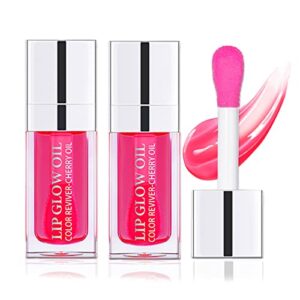 nobeka 2 pcs plumping lip glow oil(cherry), clear tinted lip gloss set, moisturize nourish and enhance your lips with a natural long-lasting shine - perfect for any occasion