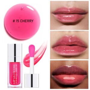 Nobeka 2 PCS Plumping Lip Glow Oil(CHERRY), Clear Tinted Lip Gloss Set, Moisturize Nourish and Enhance Your Lips with a Natural Long-Lasting Shine - Perfect for Any Occasion