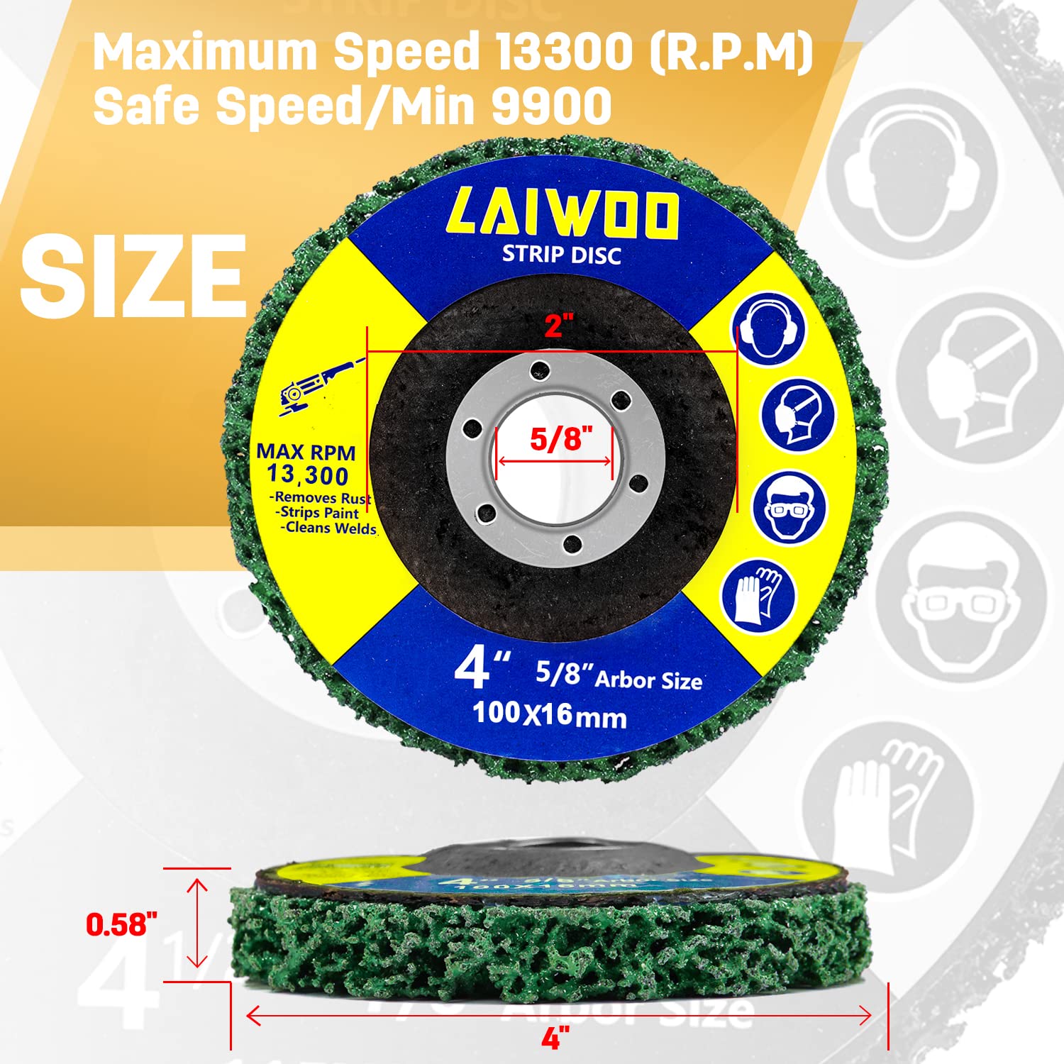 LAIWOO Strip Discs Stripping Wheel for Angle Grinder 4'' x 5/8'', Rust Remover Wheel Abrasive Disc Clean and Remove Paint Coating Rust Welds Oxidation (5 Pack)