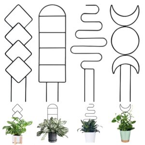 4 pcs plant trellis for climbing plants indoor, small trellis for potted plants,indoor plant trellis for potted plants support black garden trellis for hoya,pothos,flower,monstera (4pcs black)