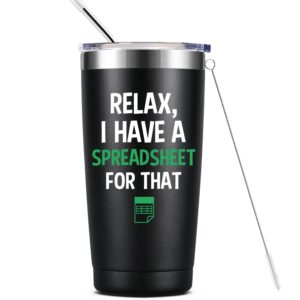 relax, i have a spreadsheet for that- accountant gifts- funny gifts for boss, cpa, coworker, women, men- 20oz insulated stainless steel tumbler with lid, spreadsheet mug, birthday christmas gifts