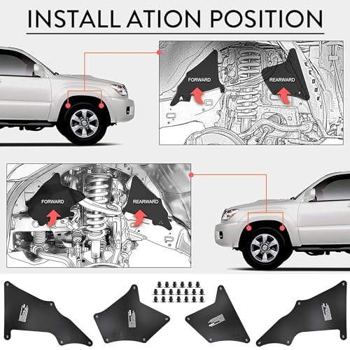 Splash Guard Fender Liners Shield with Clips Compatible with 2003-2020 Toyota 4 Runner, FJ Cruiser, Land Cruiser Prado(C-Black)