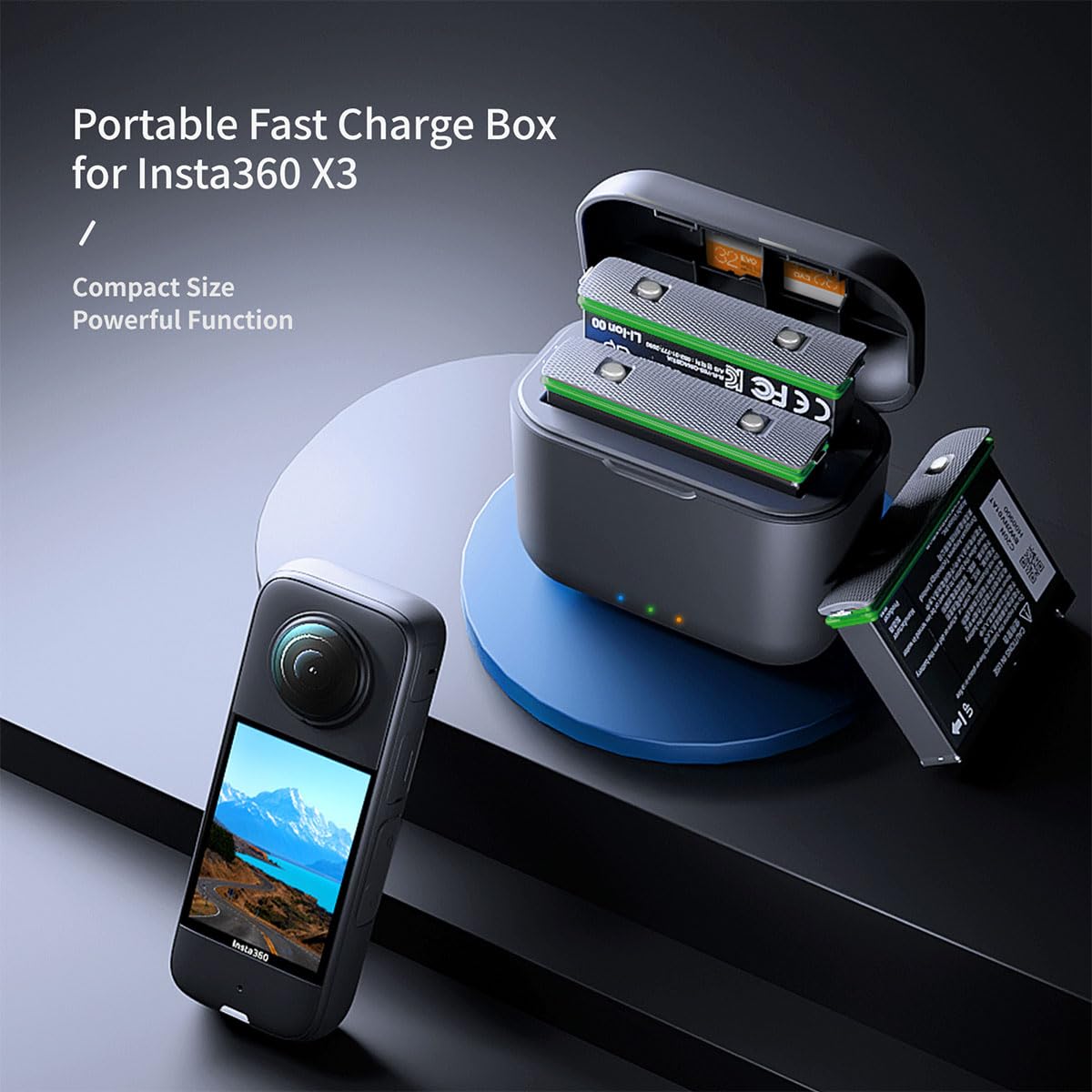 NBZZ 2 Packs 360 X3 Batteries with Charger Hub Fast Charge for Insta 360 ONE X3 Battery 1800mAh Insta 360 x3 Accessories with Misro SD Card Slots (Battery Charger Hub with 2 Batteries)