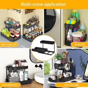 UWBGRT 2-Tier Under Sink Organizers and Storage 𝟐 Pack Sliding L-Shape Bathroom Kitchen Cabinet Organizers with Hooks,Hanging Cups, Narrow Space Storage Multi-Purpose Sink Organizer