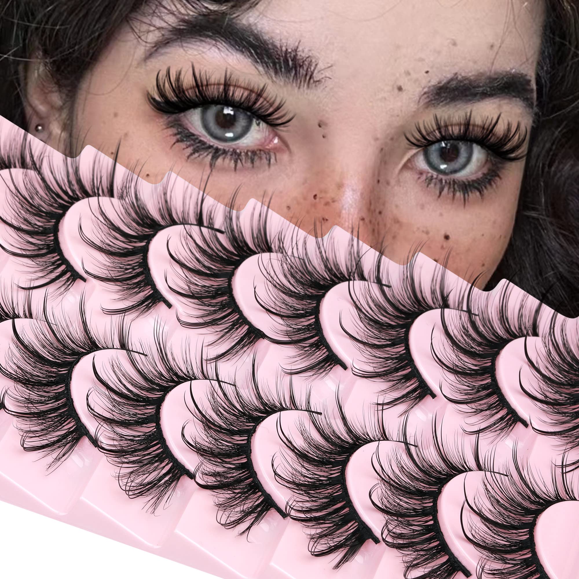 False Eyelashes Fluffy Faux Mink Lashes Wispy Fairy Cat Eye Lashes Spiky Strip Lashes Extension Natural Volume Fake Lashes Pack by GVEFETIEE 8 Pairs Black