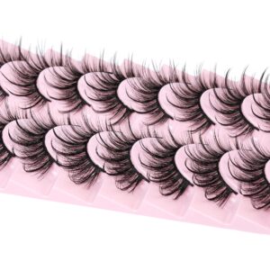 False Eyelashes Fluffy Faux Mink Lashes Wispy Fairy Cat Eye Lashes Spiky Strip Lashes Extension Natural Volume Fake Lashes Pack by GVEFETIEE 8 Pairs Black