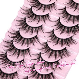 False Eyelashes Fluffy Faux Mink Lashes Wispy Fairy Cat Eye Lashes Spiky Strip Lashes Extension Natural Volume Fake Lashes Pack by GVEFETIEE 8 Pairs Black