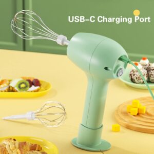 MOSHOU Cordless Hand Mixer, 3 Speed Electric Whisk USB Rechargeable Handheld Electric Mixer, 304 Stainless Steel Beaters & Whisk, for Lattes, Butter, Cakes,Egg, Milk, Cookies (Green)