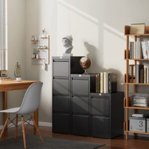 Aobabo 4 Drawer Vertical File Cabinet,Metal Office Files Storage Cabinet with Lock, Steel Filing Cabinets for A4 Letter/Legal Size, 14.96" W x 17.72" D x 52.36" H, Black, Assembly Required