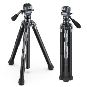 ulanzi f38 video travel tripod, 61.4" lightweight carbon fiber camera tripod with quick release 1/4" screw & video head, for most cameras/dslr/projector, weight 2.38lbs, maxload 22lbs