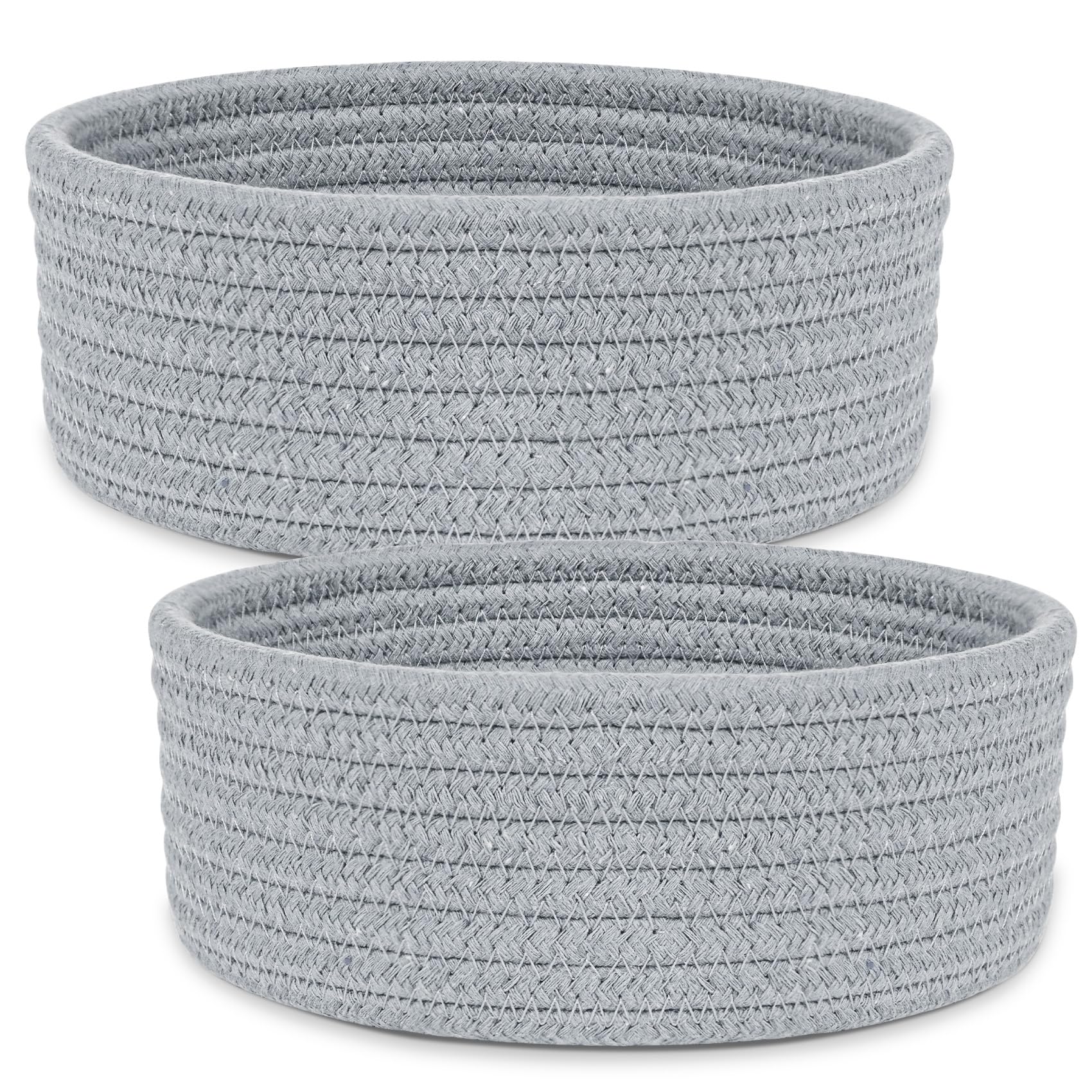 ABenkle 2 Pack Small Baskets, Cotton Rope Woven Basket, Cute Mini Tiny Storage Baskets, Decorative Boho Basket for Nursery Living Room Bedroom Montessori Shelf - Grey